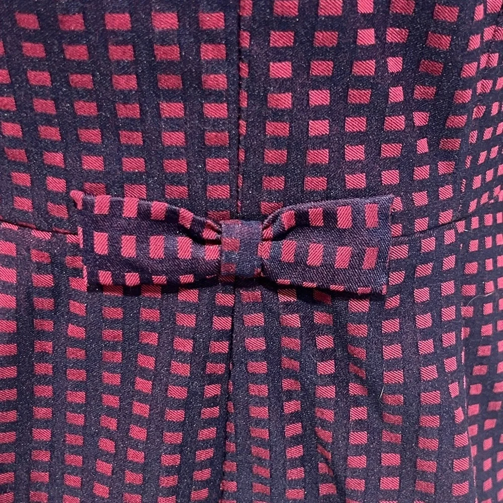 ModCloth navy maroon grid print bow back peblum blazer size large - Picture 6 of 8